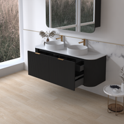 Siena 1500 Curved Double Fluted Matte Black Wall Hung Vanity - Acqua Bathrooms