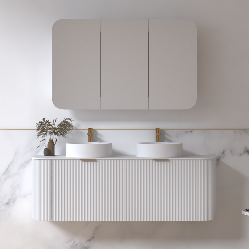 Siena 1500 Curved Double Fluted Matte White Wall Hung Vanity - Acqua Bathrooms