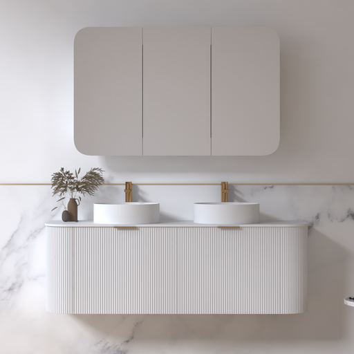 Siena 1500 Curved Double Fluted Matte White Wall Hung Vanity - Acqua Bathrooms