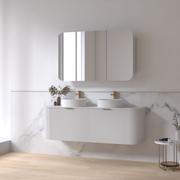Siena 1500 Curved Double Fluted Matte White Wall Hung Vanity - Acqua Bathrooms