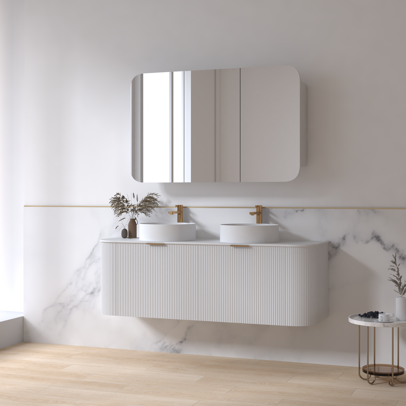 Siena 1500 Curved Double Fluted Matte White Wall Hung Vanity - Acqua Bathrooms