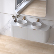Siena 1500 Curved Double Fluted Matte White Wall Hung Vanity - Acqua Bathrooms