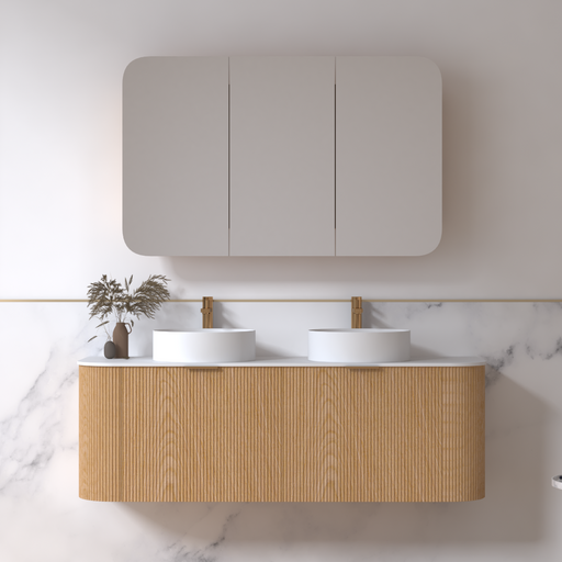 Siena 1500 Curved Double Light Walnut Fluted Wall Hung Vanity - Acqua Bathrooms