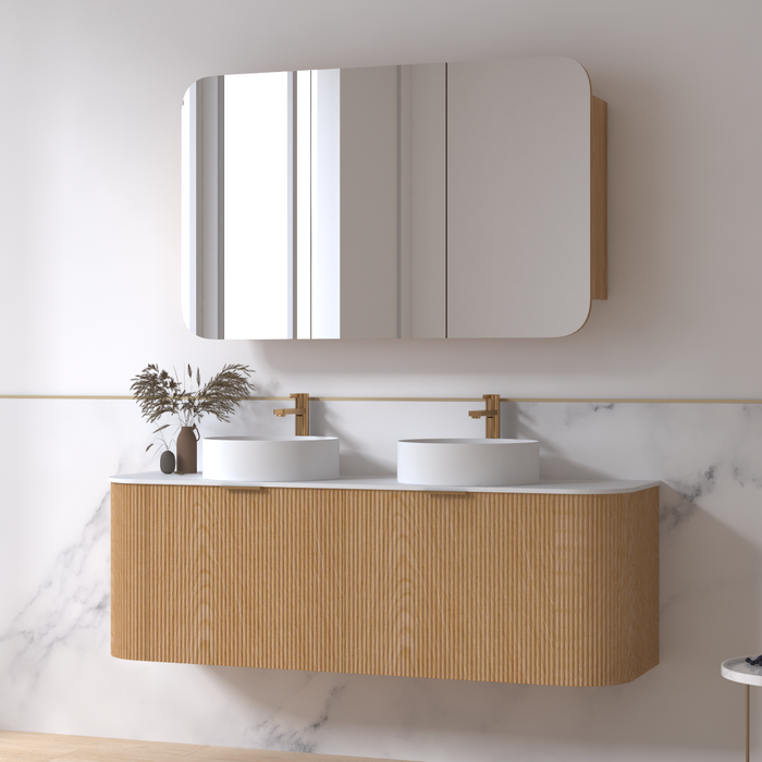 Siena 1500 Curved Double Light Walnut Fluted Wall Hung Vanity - Acqua Bathrooms