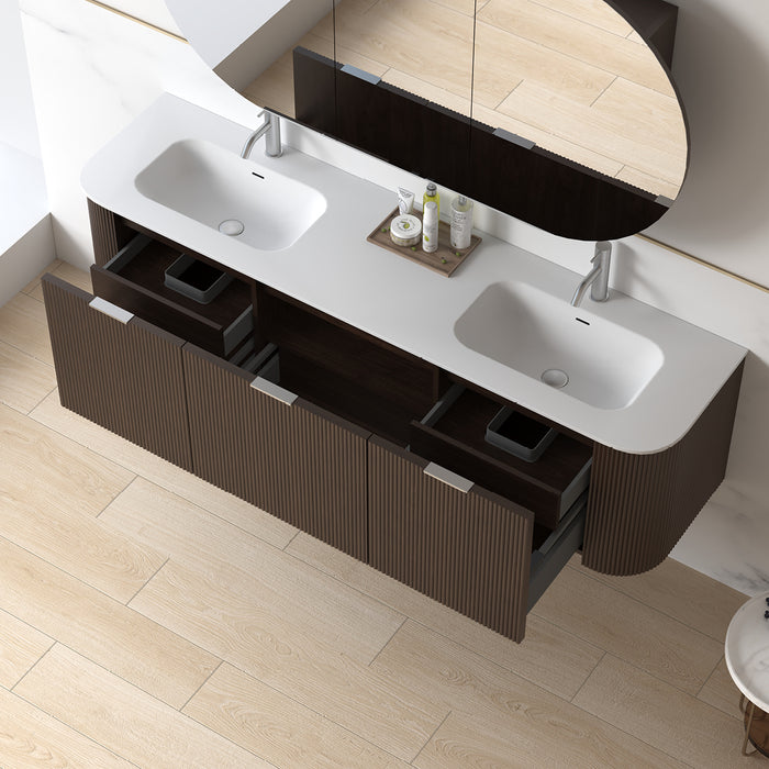 Siena 1800 Curved Double Fluted Alder Walnut Wall Hung Vanity
