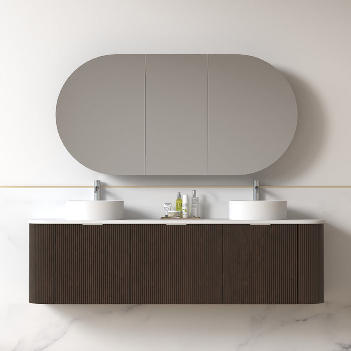 Siena 1800 Curved Double Fluted Alder Walnut Wall Hung Vanity