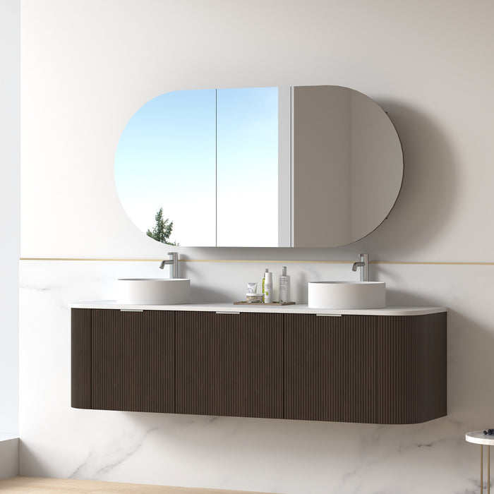 Siena 1800 Curved Double Fluted Alder Walnut Wall Hung Vanity