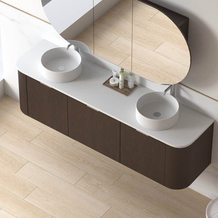 Siena 1800 Curved Double Fluted Alder Walnut Wall Hung Vanity