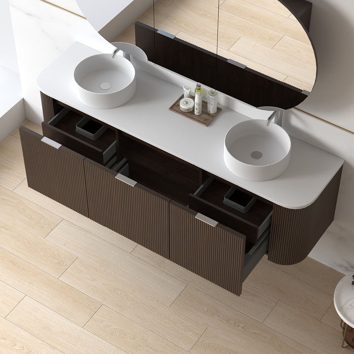 Siena 1800 Curved Double Fluted Alder Walnut Wall Hung Vanity