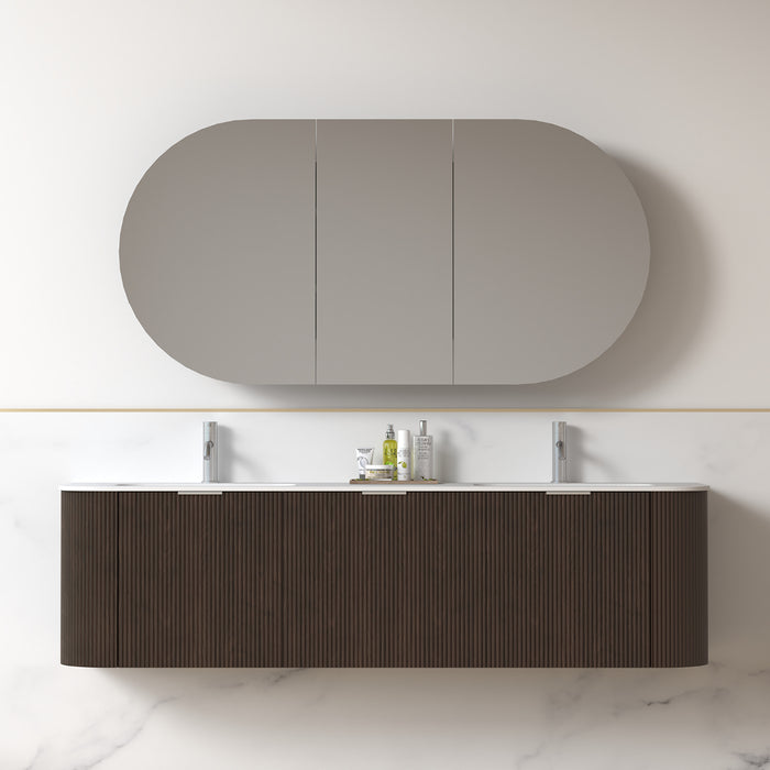 Siena 1800 Curved Double Fluted Alder Walnut Wall Hung Vanity