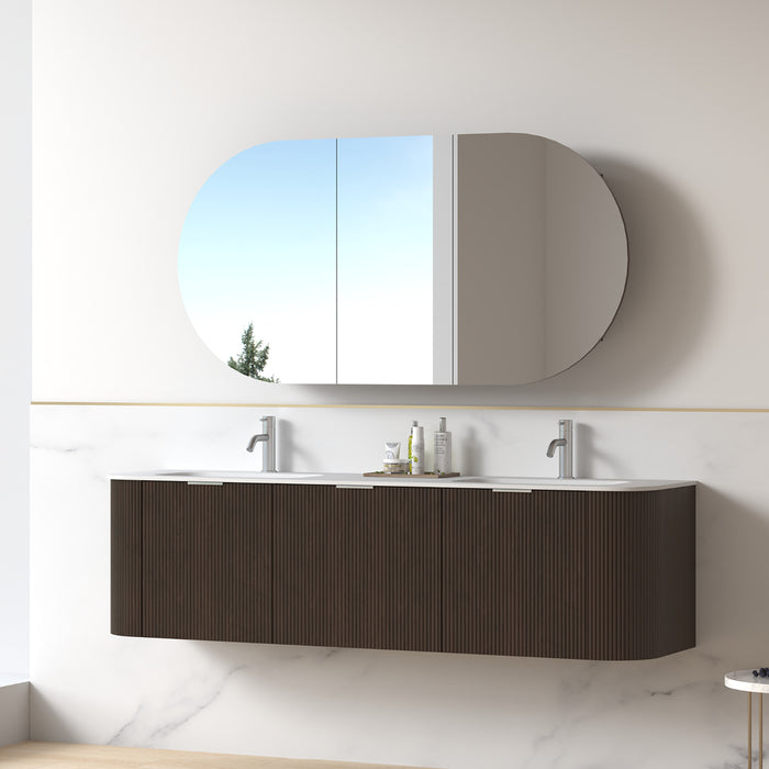 Siena 1800 Curved Double Fluted Alder Walnut Wall Hung Vanity