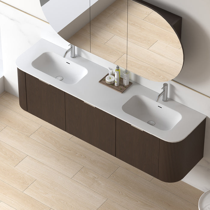 Siena 1800 Curved Double Fluted Alder Walnut Wall Hung Vanity