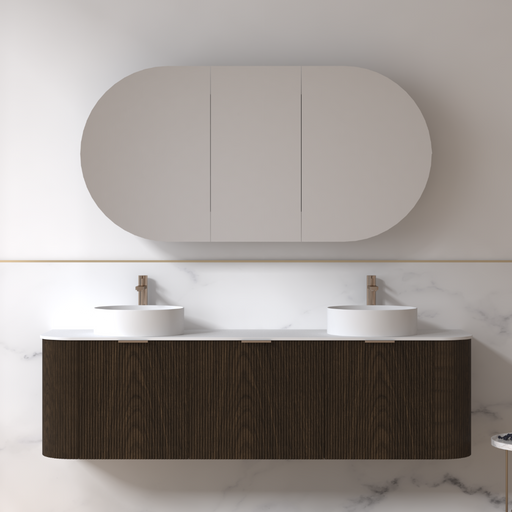Siena 1800 Curved Double Fluted Black Walnut Wall Hung Vanity - Acqua Bathrooms