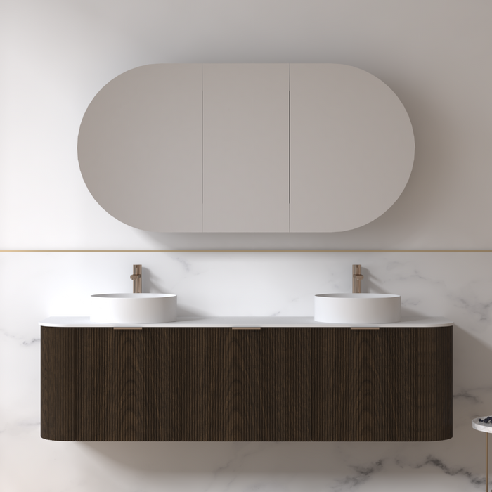 Siena 1800 Curved Double Fluted Black Walnut Wall Hung Vanity - Acqua Bathrooms