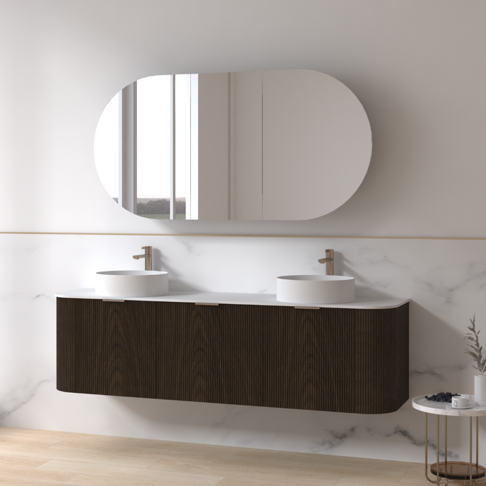 Siena 1800 Curved Double Fluted Black Walnut Wall Hung Vanity - Acqua Bathrooms