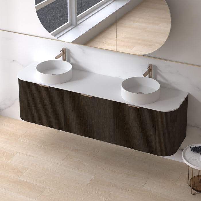 Siena 1800 Curved Double Fluted Black Walnut Wall Hung Vanity - Acqua Bathrooms