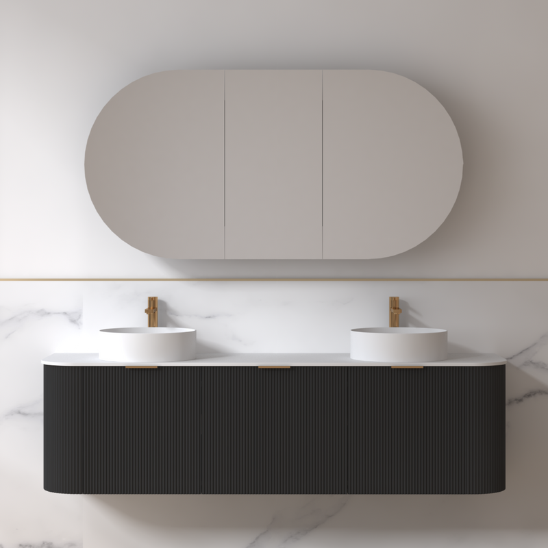 Siena 1800 Curved Double Fluted Matte Black Wall Hung Vanity - Acqua Bathrooms
