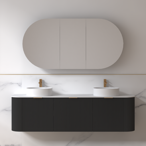 Siena 1800 Curved Double Fluted Matte Black Wall Hung Vanity - Acqua Bathrooms
