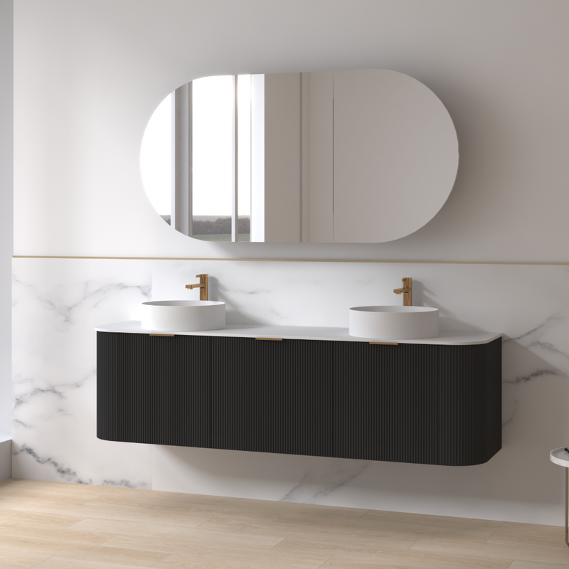 Siena 1800 Curved Double Fluted Matte Black Wall Hung Vanity - Acqua Bathrooms