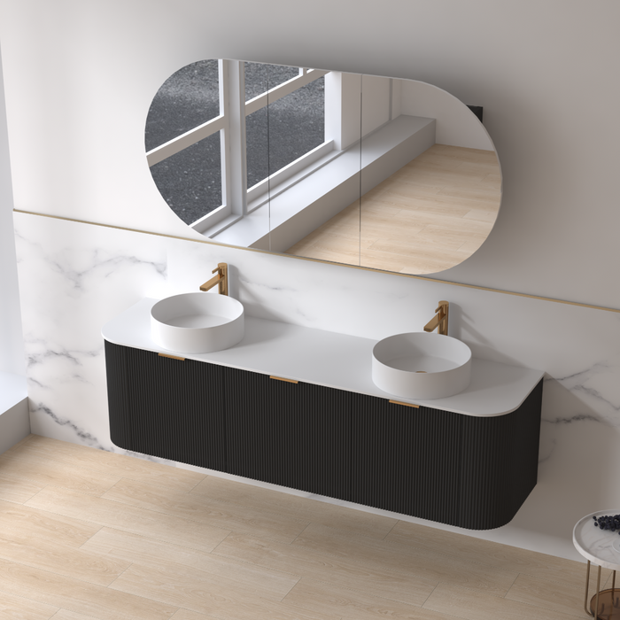 Siena 1800 Curved Double Fluted Matte Black Wall Hung Vanity - Acqua Bathrooms