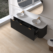Siena 1800 Curved Double Fluted Matte Black Wall Hung Vanity - Acqua Bathrooms