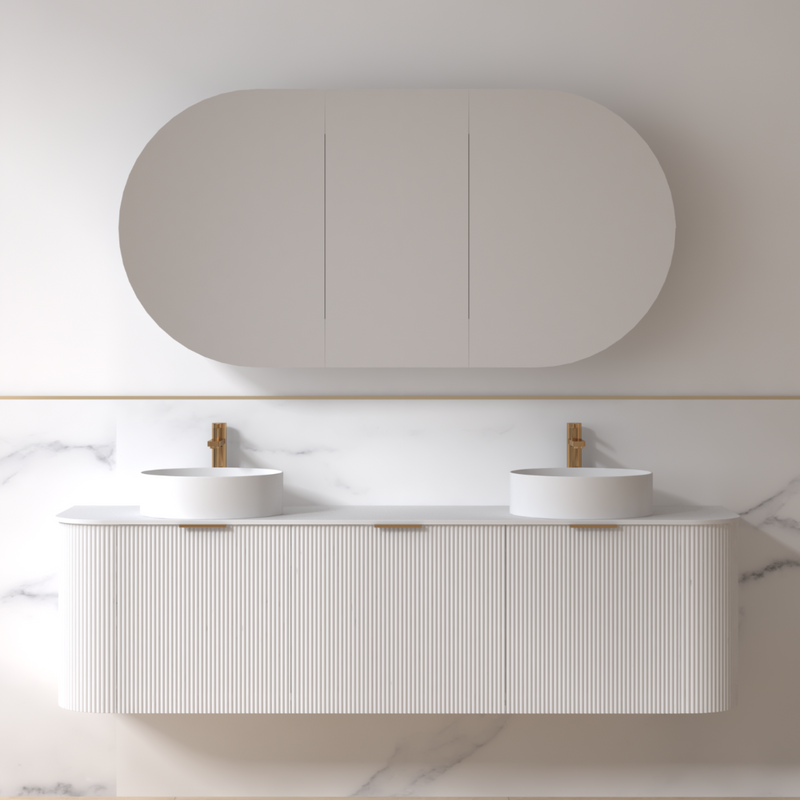 Siena 1800 Curved Double Fluted Matte White Wall Hung Vanity - Acqua Bathrooms