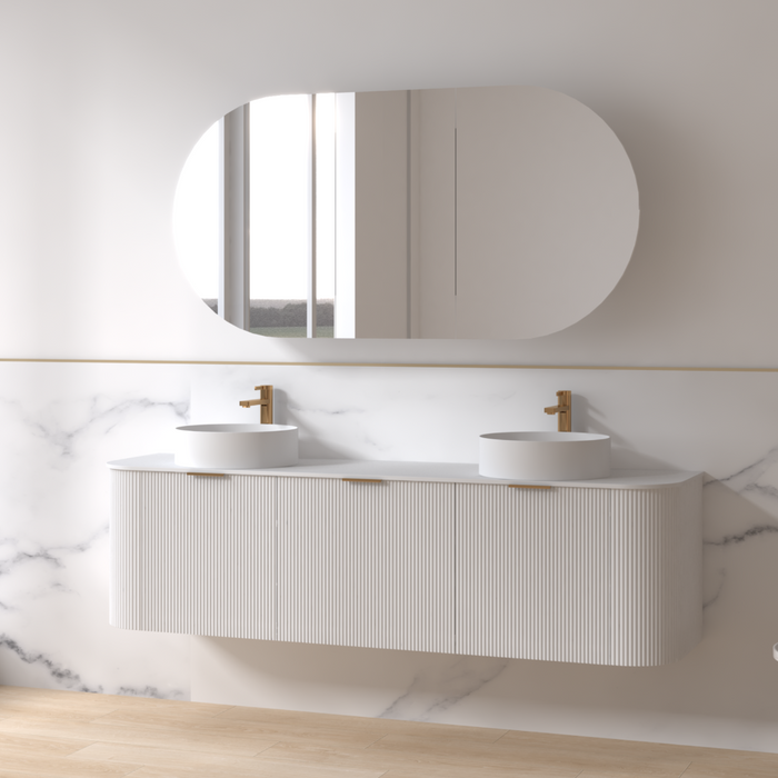 Siena 1800 Curved Double Fluted Matte White Wall Hung Vanity - Acqua Bathrooms