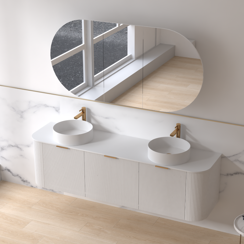Siena 1800 Curved Double Fluted Matte White Wall Hung Vanity - Acqua Bathrooms