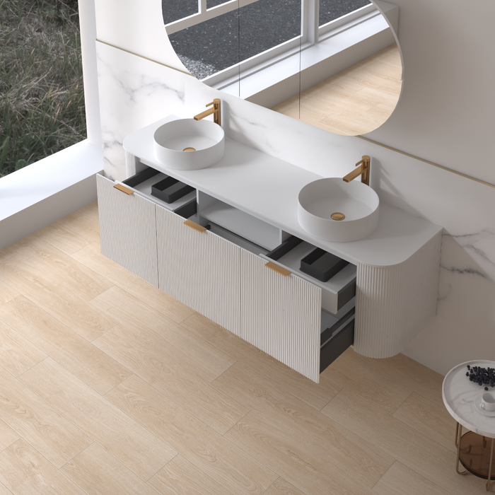 Siena 1800 Curved Double Fluted Matte White Wall Hung Vanity - Acqua Bathrooms