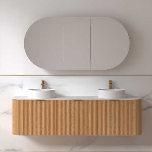 Siena 1800 Curved Double Light Walnut Fluted Wall Hung Vanity - Acqua Bathrooms