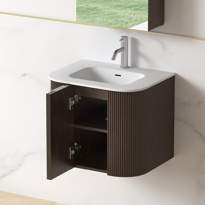 Siena 600 Curved Alder Walnut Fluted Wall Hung Vanity