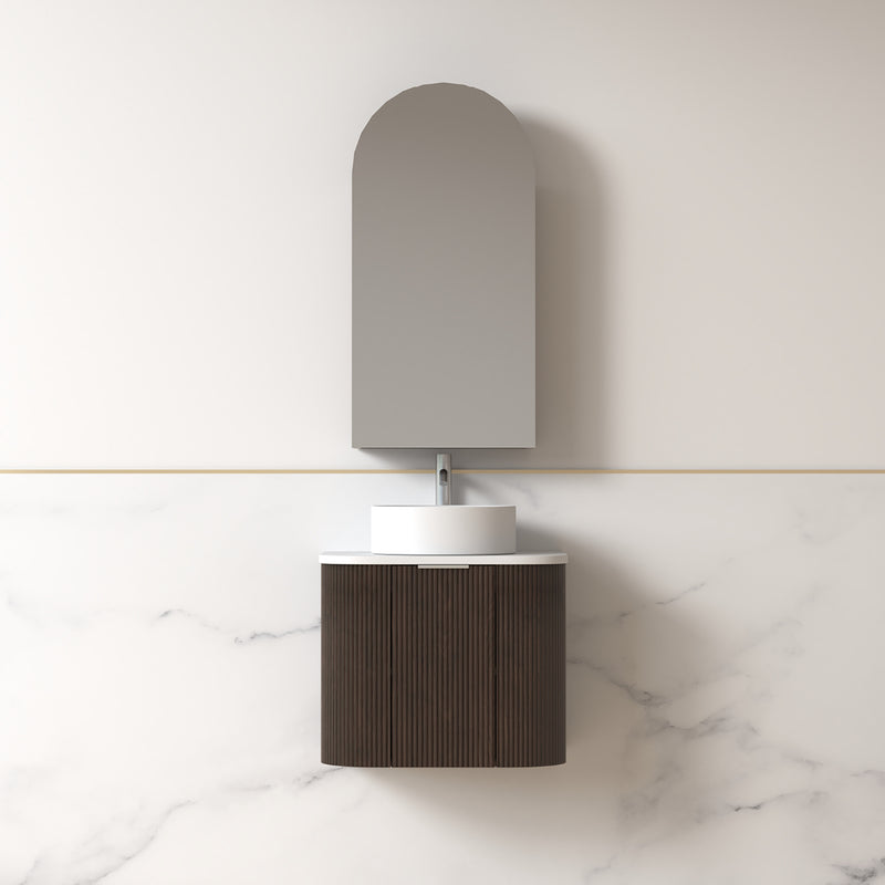 Siena 600 Curved Alder Walnut Fluted Wall Hung Vanity