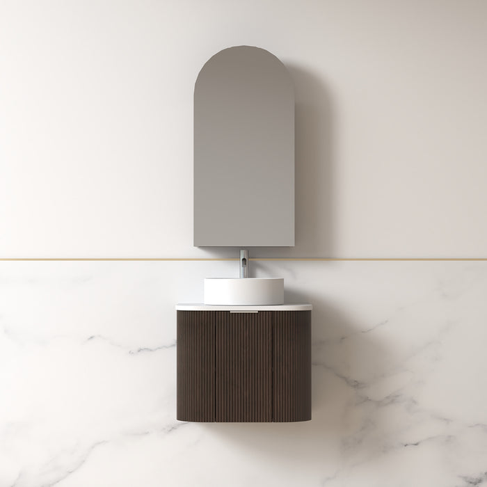 Siena 600 Curved Alder Walnut Fluted Wall Hung Vanity