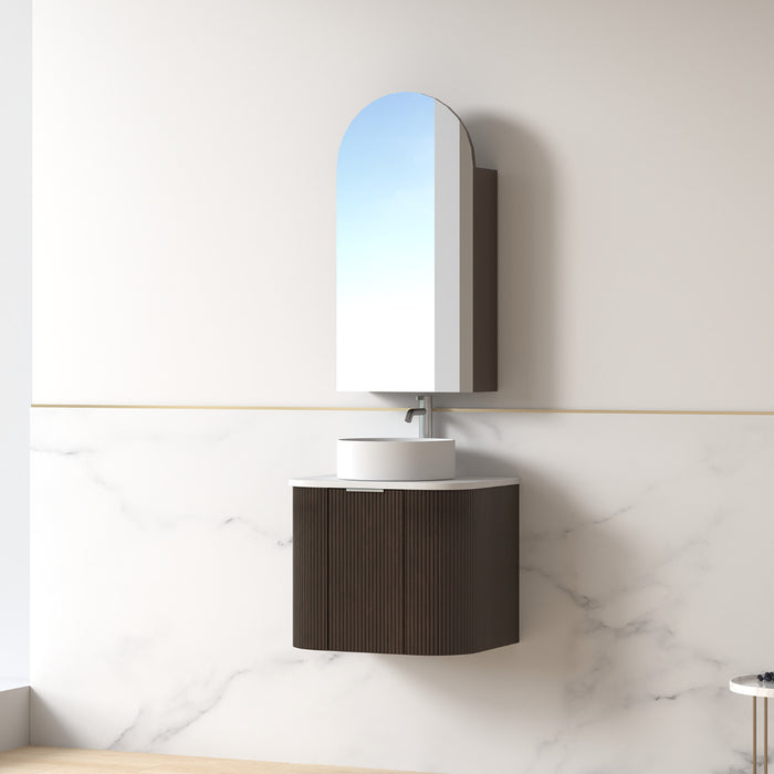 Siena 600 Curved Alder Walnut Fluted Wall Hung Vanity