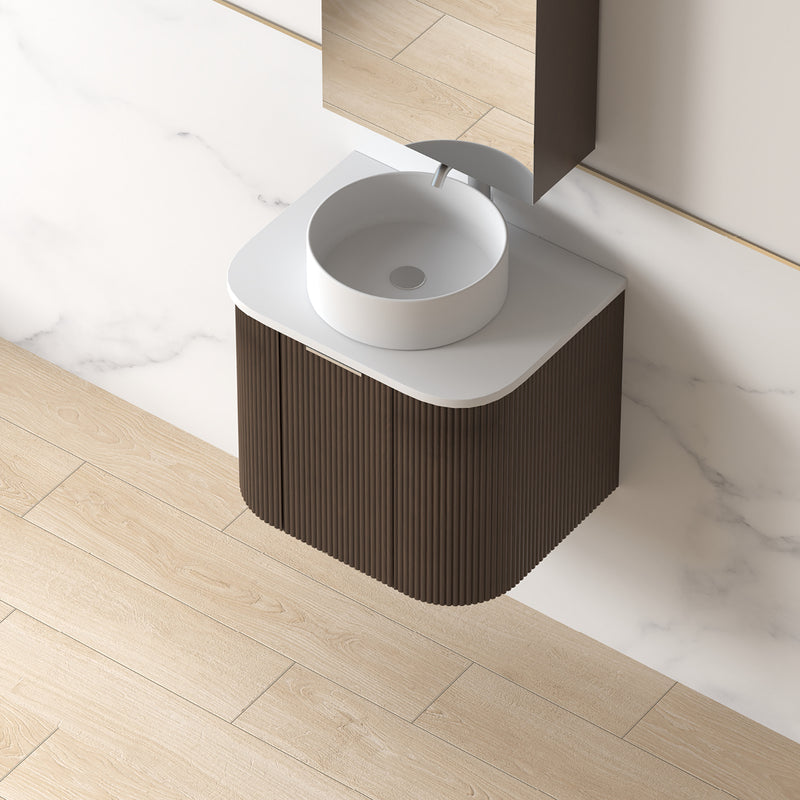 Siena 600 Curved Alder Walnut Fluted Wall Hung Vanity