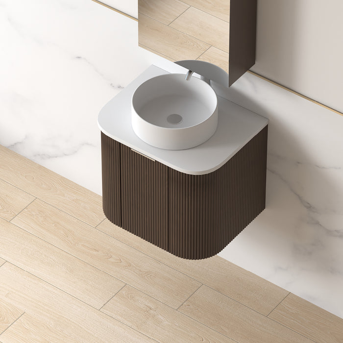 Siena 600 Curved Alder Walnut Fluted Wall Hung Vanity