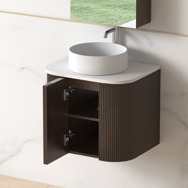Siena 600 Curved Alder Walnut Fluted Wall Hung Vanity