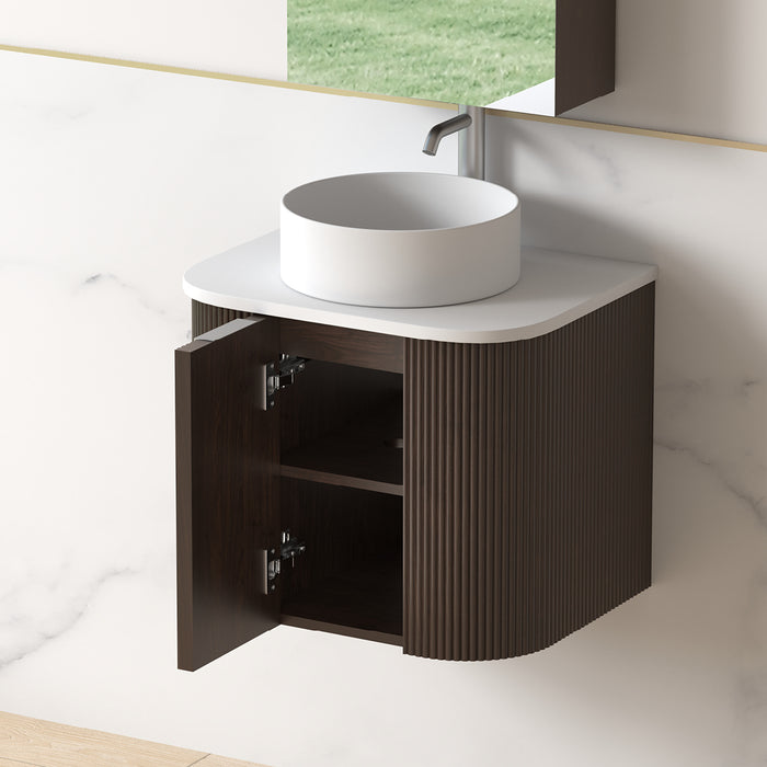 Siena 600 Curved Alder Walnut Fluted Wall Hung Vanity