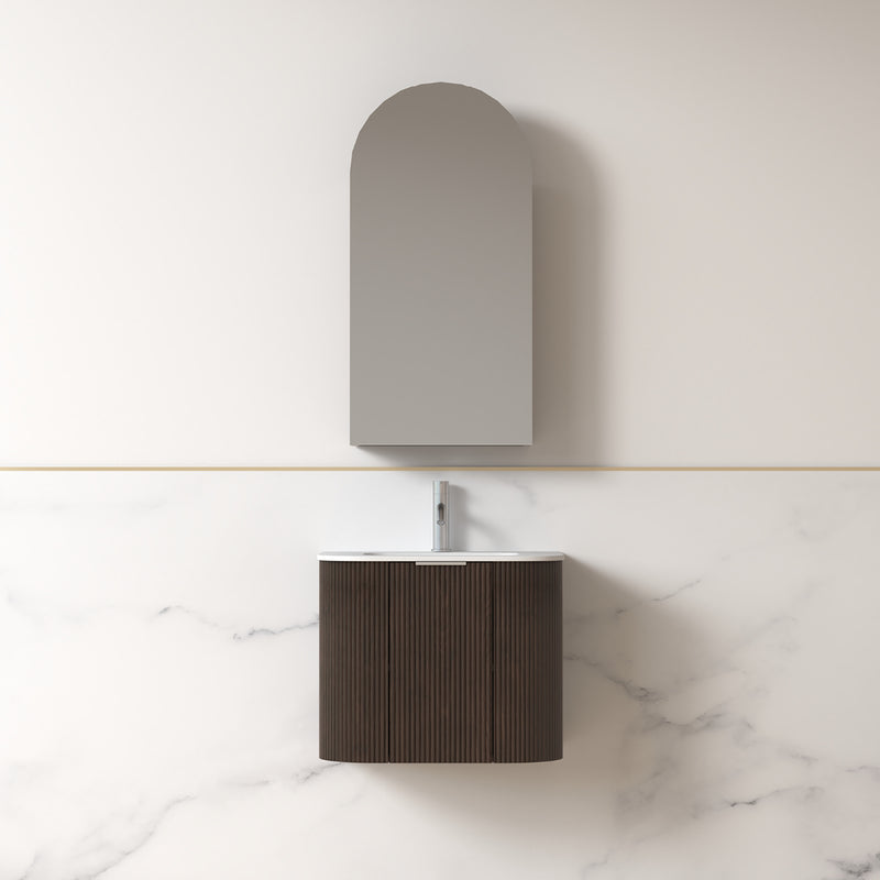 Siena 600 Curved Alder Walnut Fluted Wall Hung Vanity