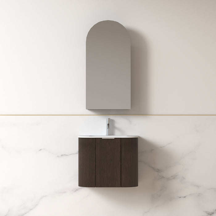 Siena 600 Curved Alder Walnut Fluted Wall Hung Vanity