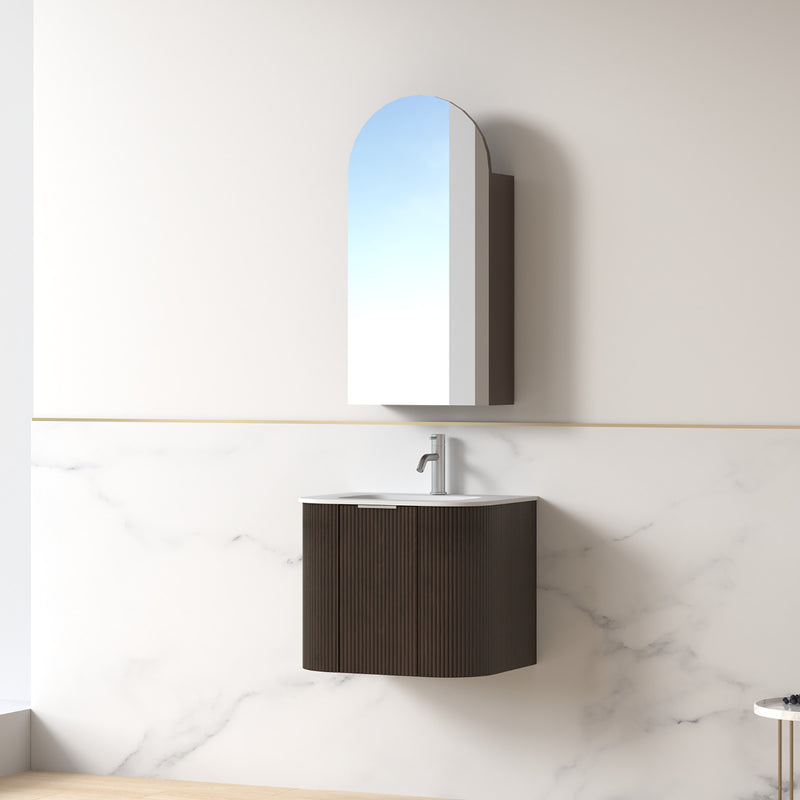 Siena 600 Curved Alder Walnut Fluted Wall Hung Vanity
