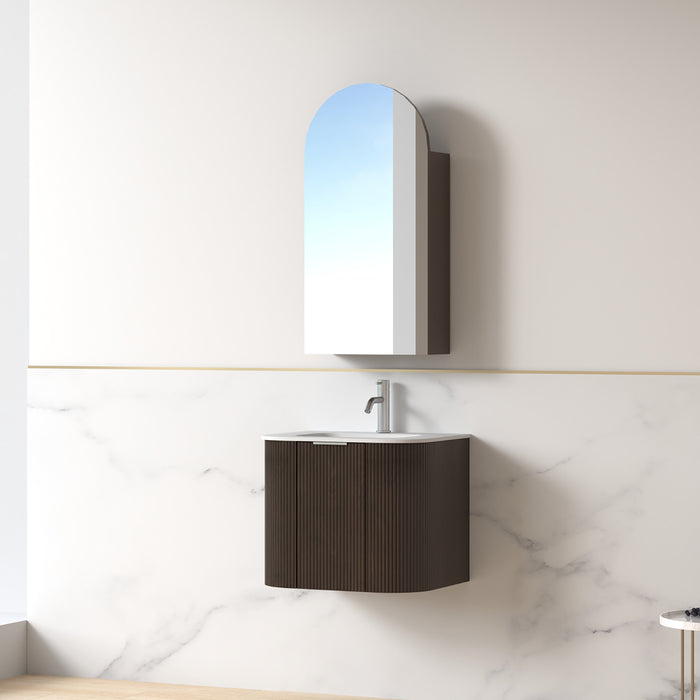 Siena 600 Curved Alder Walnut Fluted Wall Hung Vanity