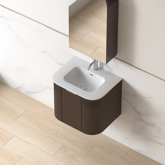Siena 600 Curved Alder Walnut Fluted Wall Hung Vanity