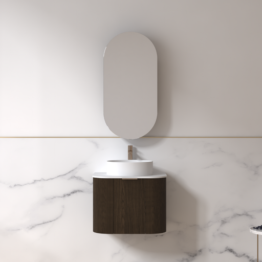 Siena 600 Curved Black Walnut Fluted Wall Hung Vanity - Acqua Bathrooms