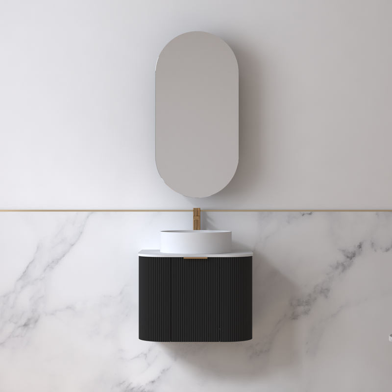Siena 600 Curved Matte Black Fluted Wall Hung Vanity - Acqua Bathrooms
