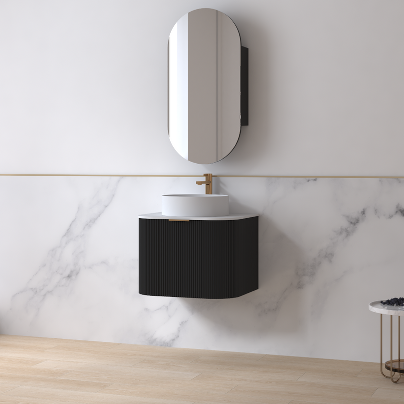 Siena 600 Curved Matte Black Fluted Wall Hung Vanity - Acqua Bathrooms