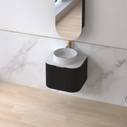 Siena 600 Curved Matte Black Fluted Wall Hung Vanity - Acqua Bathrooms