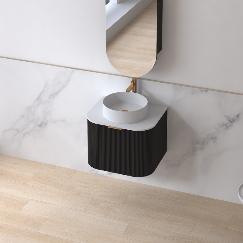Siena 600 Curved Matte Black Fluted Wall Hung Vanity - Acqua Bathrooms