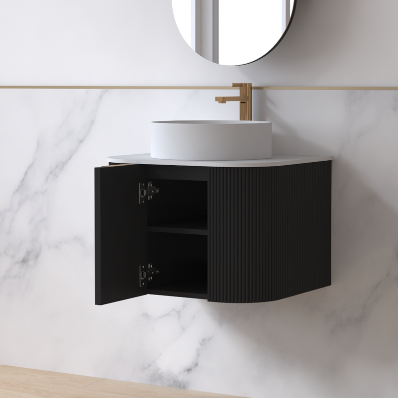 Siena 600 Curved Matte Black Fluted Wall Hung Vanity - Acqua Bathrooms