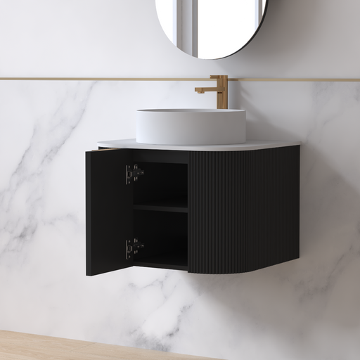 Siena 600 Curved Matte Black Fluted Wall Hung Vanity - Acqua Bathrooms